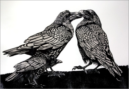 JULIAMANNINGcrowDisturbsTheRavens72dpiJuliaManning102x67cm2008woodblock